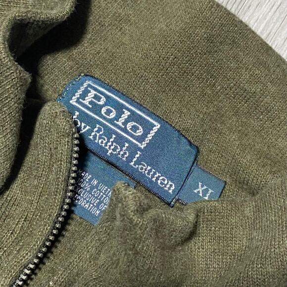 Polo Ralph Lauren Mens Estate Rib Quarter Zip Olive Green Pullover Sweater XL - Picture 3 of 5